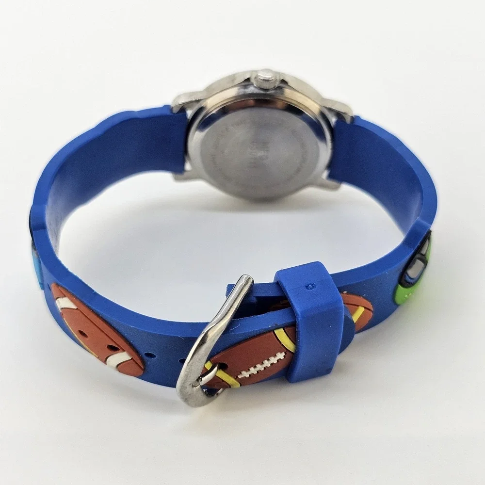 Boys Football Analog Watch 28MM White Dial Multicolor Plastic Bands New Battery